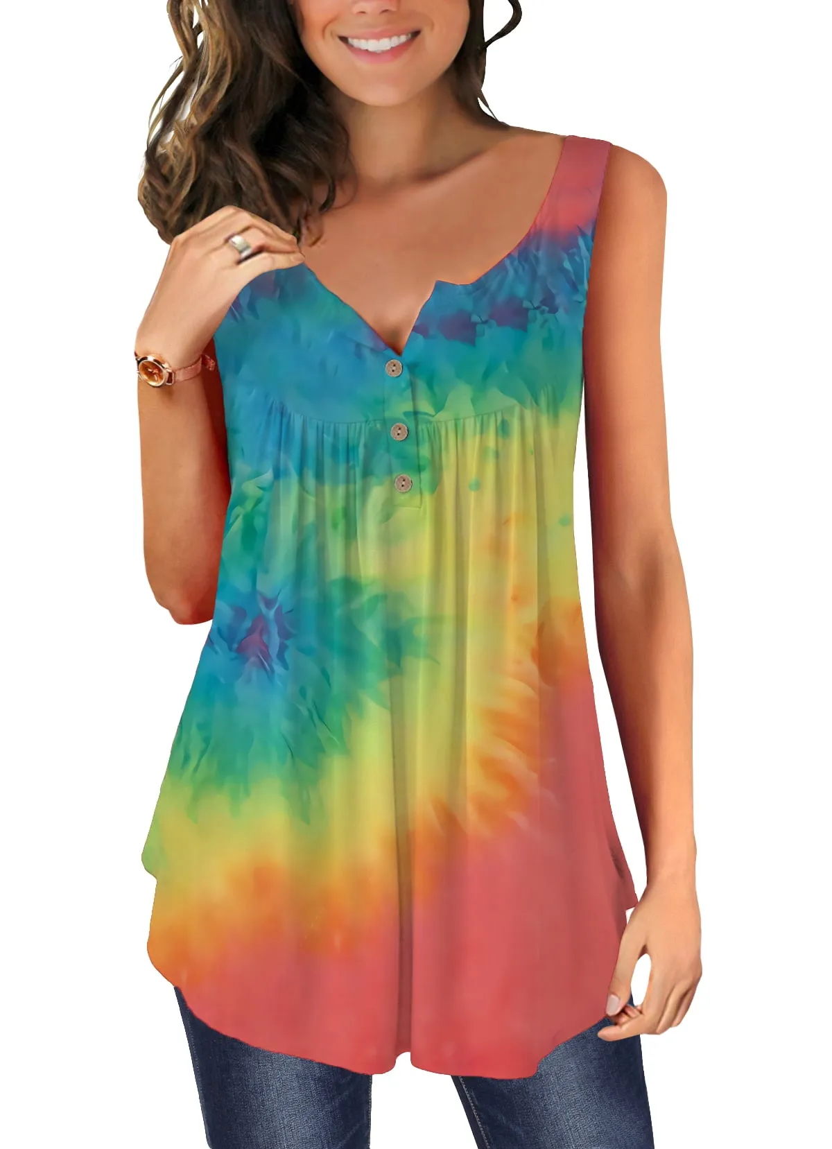 ONLYSHE Women Sleeveless Shirts Baggy Casual Vest Swing Summer Tank Top Blouse Ladies Summer Floral Tunic Tops