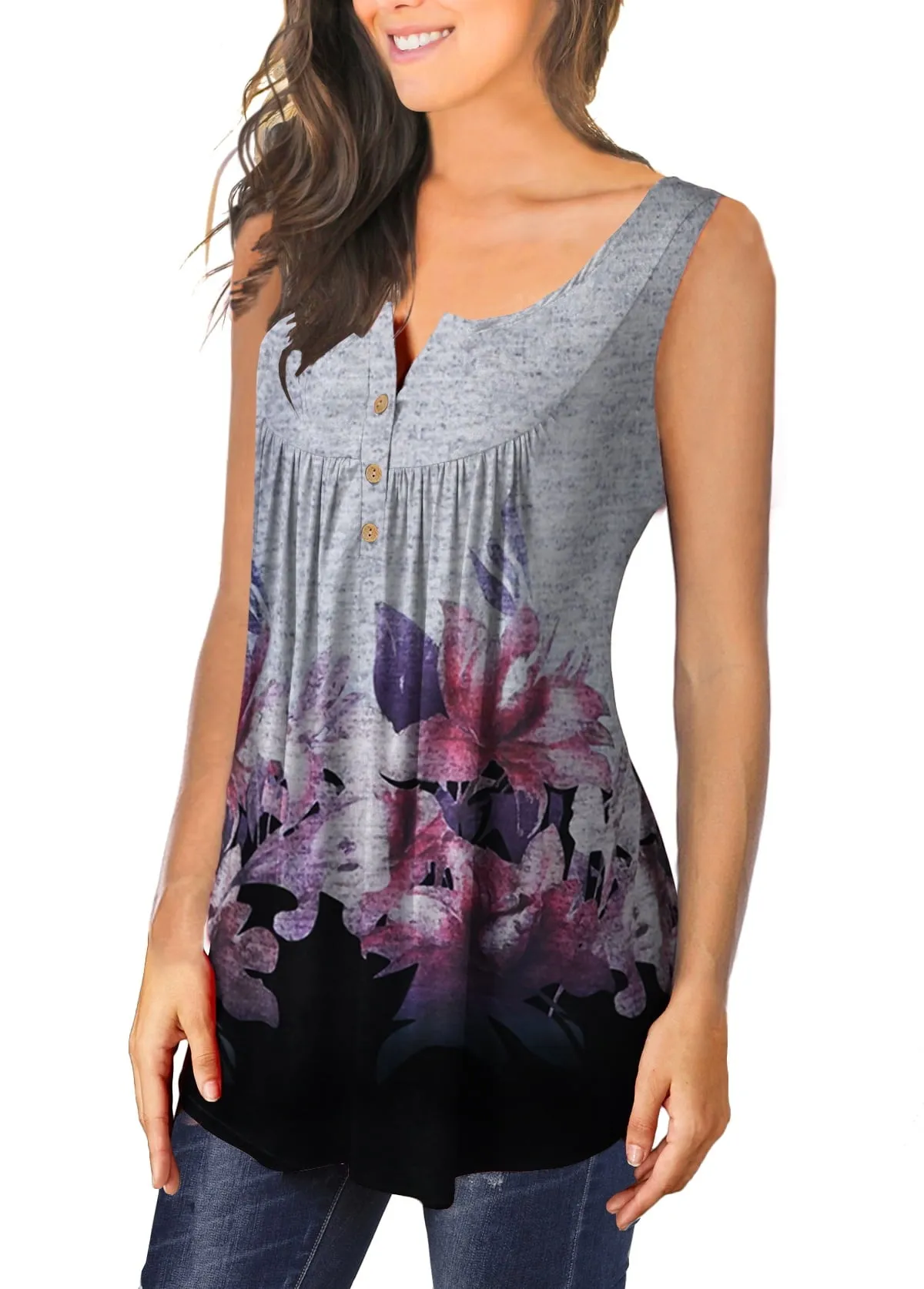 ONLYSHE Women Sleeveless Shirts Baggy Casual Vest Swing Summer Tank Top Blouse Ladies Summer Floral Tunic Tops