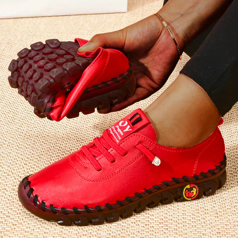 Platform Loafers  Casual Shoes Leather Flats Comfortable Slip on Mom Shoe