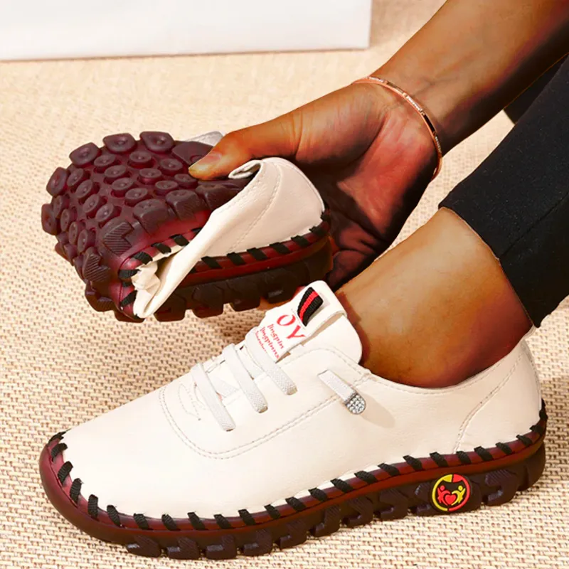 Platform Loafers  Casual Shoes Leather Flats Comfortable Slip on Mom Shoe