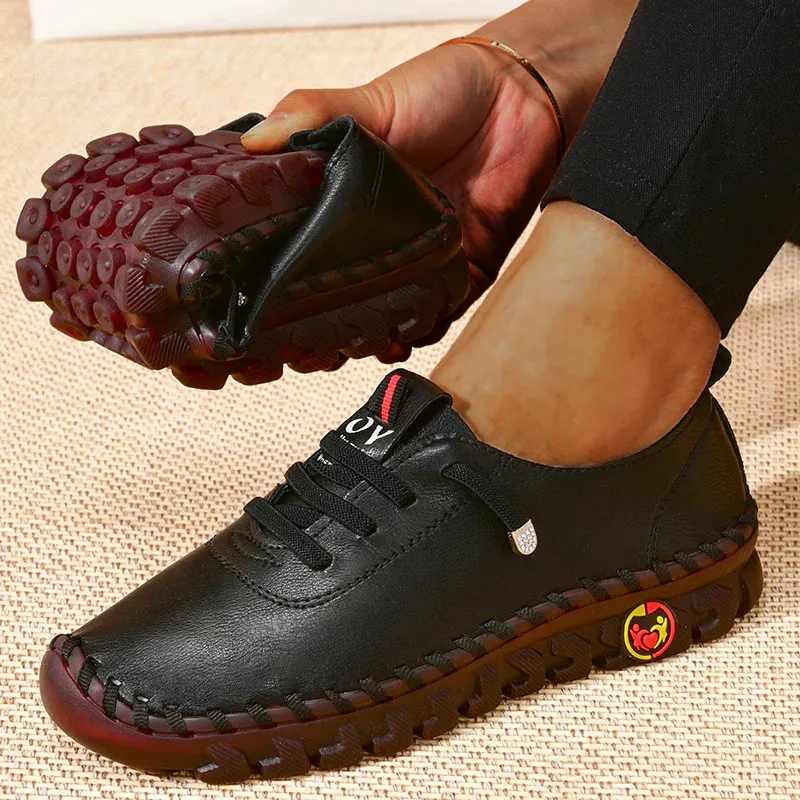 Platform Loafers  Casual Shoes Leather Flats Comfortable Slip on Mom Shoe