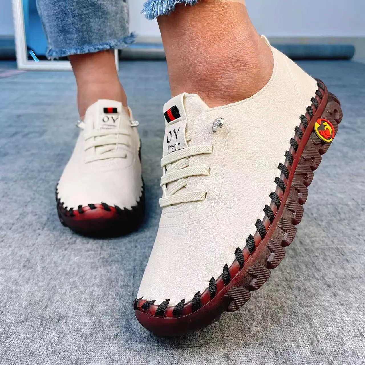 Platform Loafers  Casual Shoes Leather Flats Comfortable Slip on Mom Shoe
