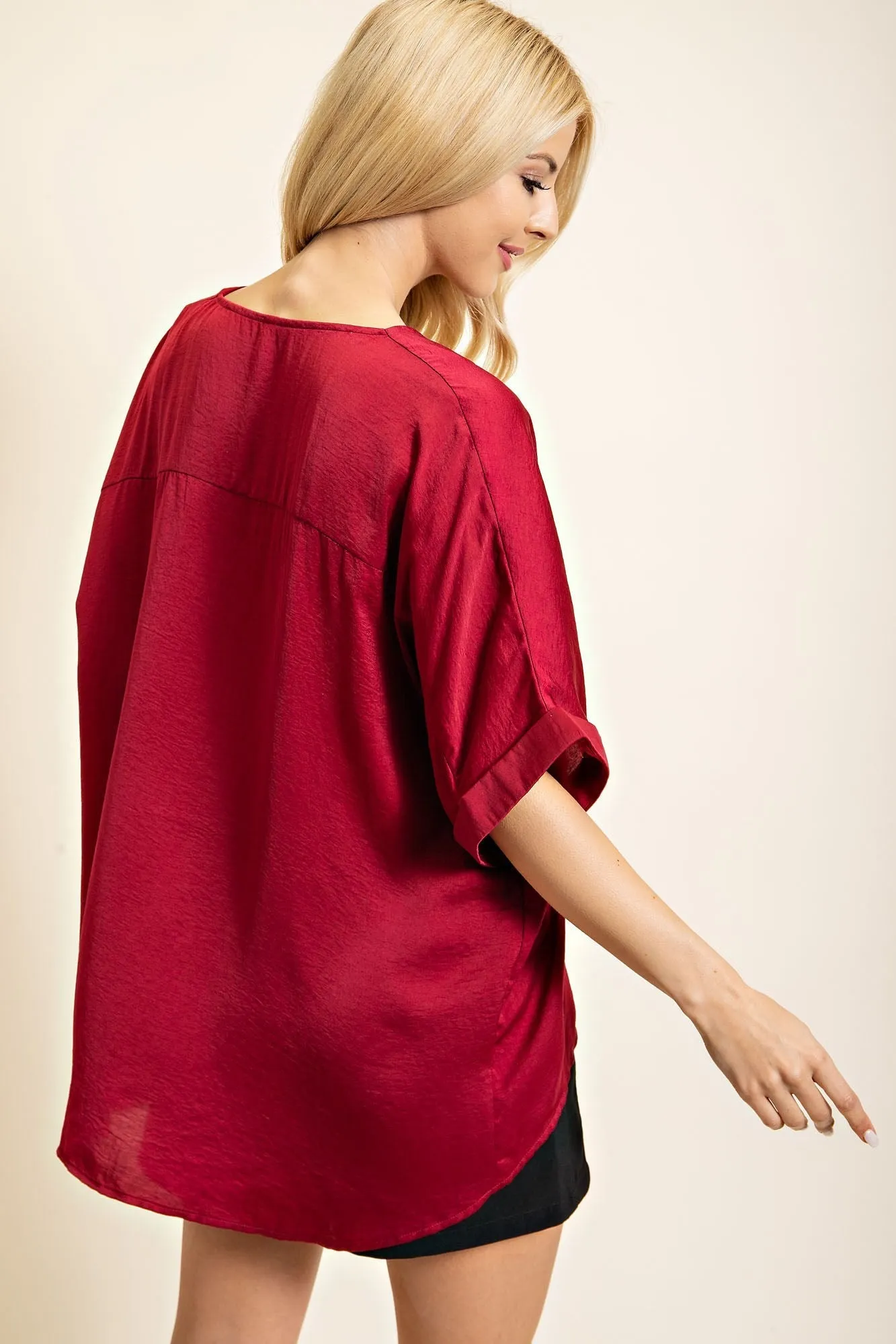 Red Satin V Neck Top Top