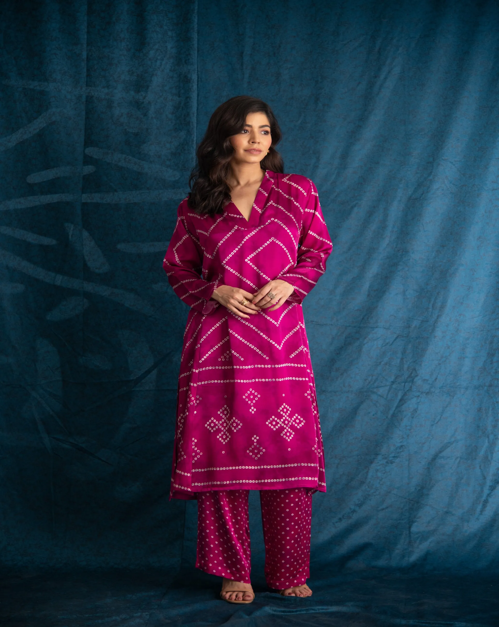 Rooh Bandhej Pant in Ruby