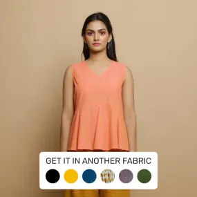 Salmon Pink Cotton Mangalgiri V-Neck Godet Top