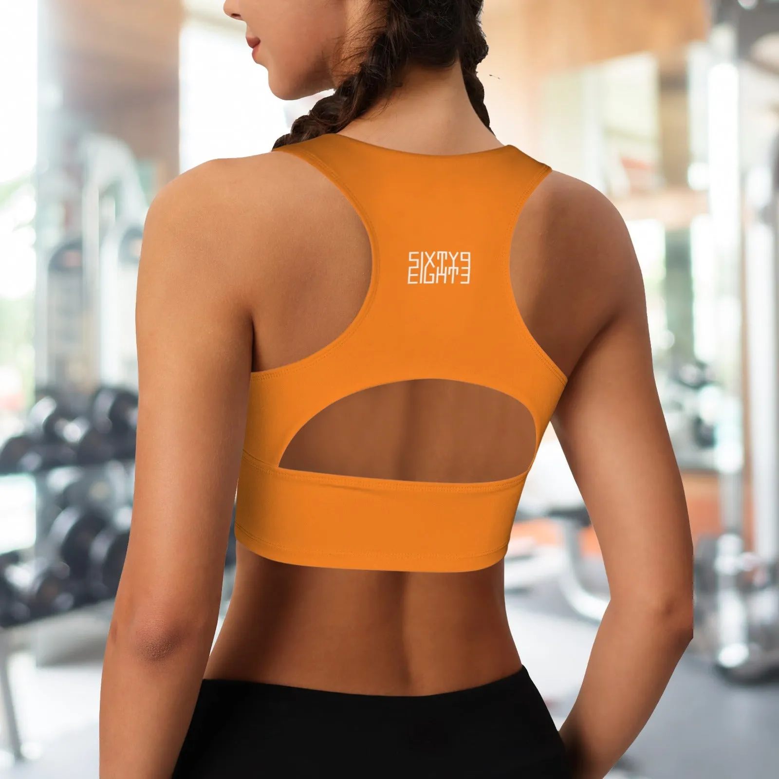 Sixty Eight 93 Logo White Deep V-Neck Racerback Cutout Sports Crop Tops