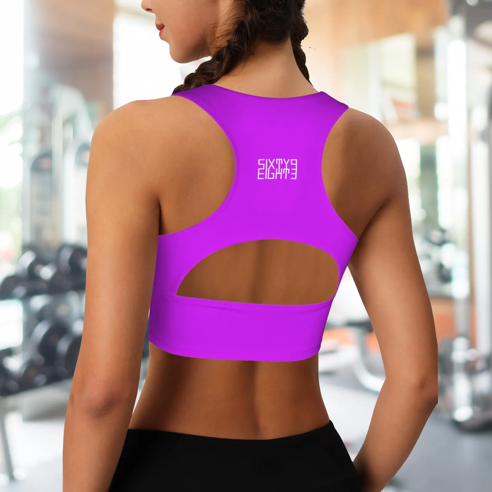 Sixty Eight 93 Logo White Deep V-Neck Racerback Cutout Sports Crop Tops