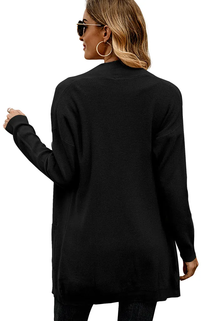 Solid Casual Loose Knit Sweaters Coat Long Sleeve with Pockets