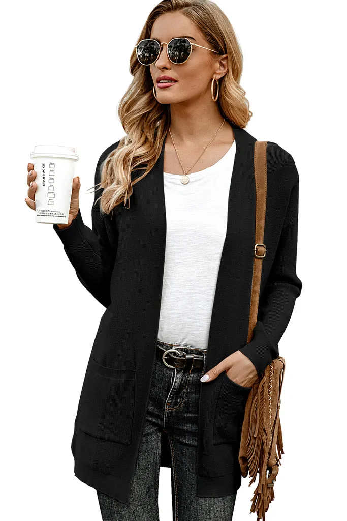 Solid Casual Loose Knit Sweaters Coat Long Sleeve with Pockets