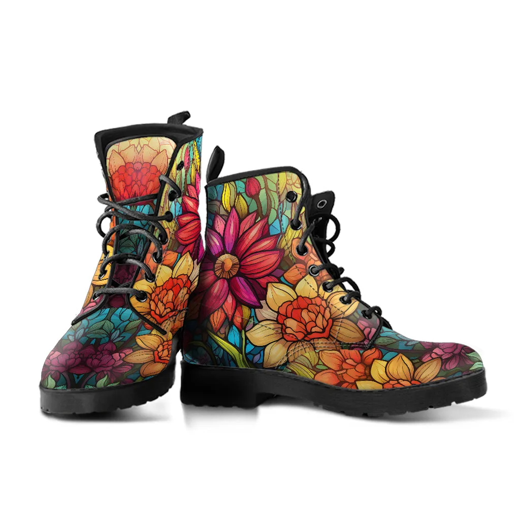 Stained Glass Flower Women's Vegan Leather Boots