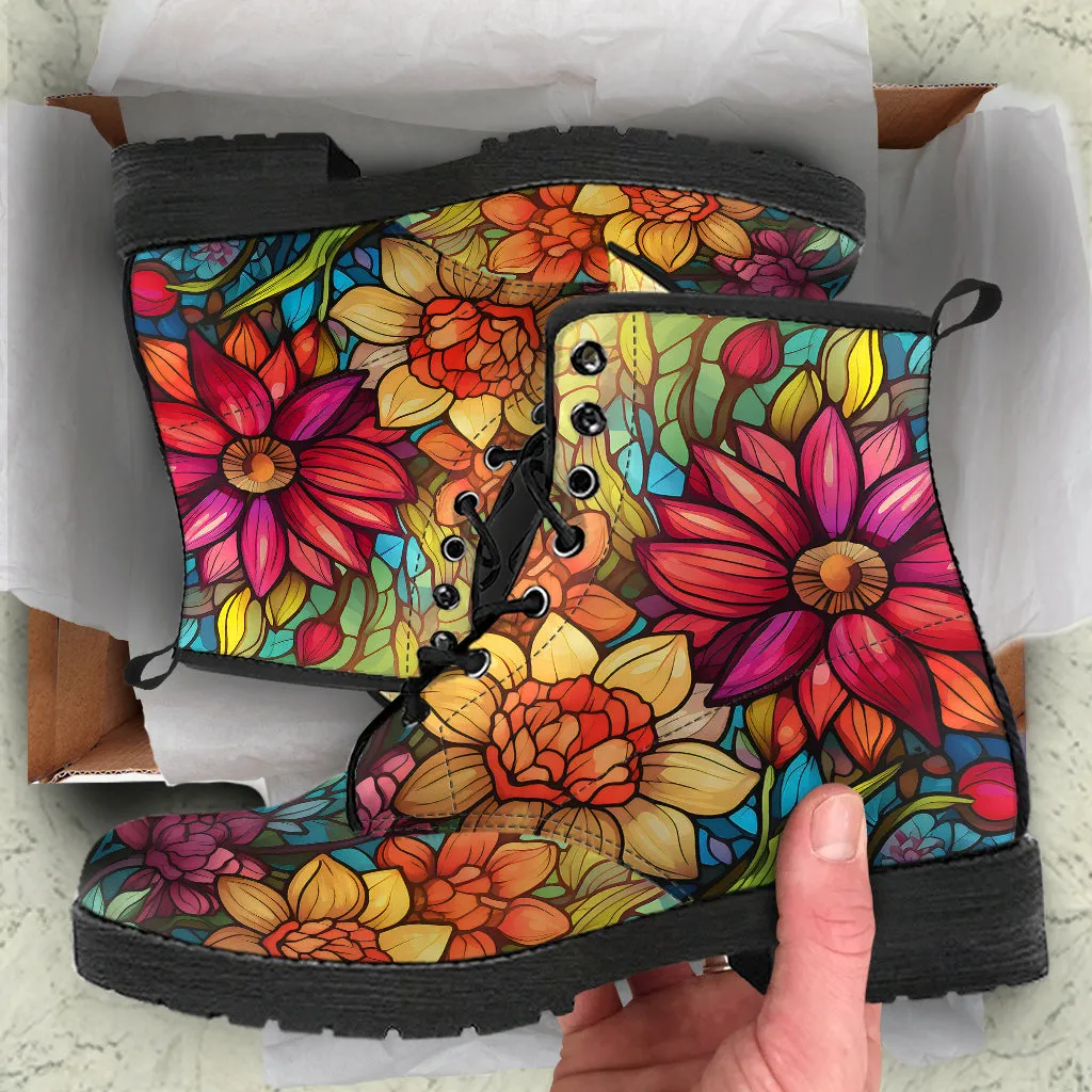Stained Glass Flower Women's Vegan Leather Boots