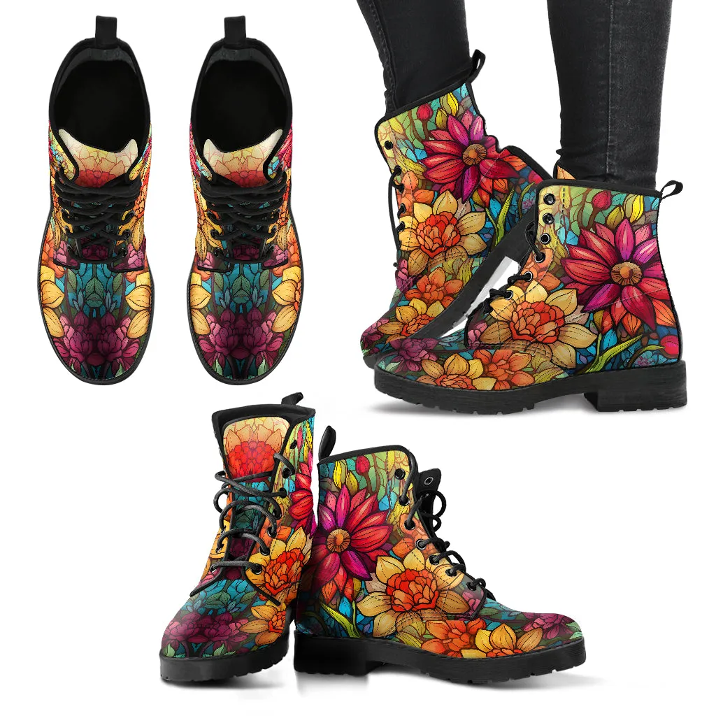 Stained Glass Flower Women's Vegan Leather Boots