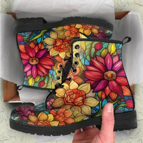Stained Glass Flower Women's Vegan Leather Boots