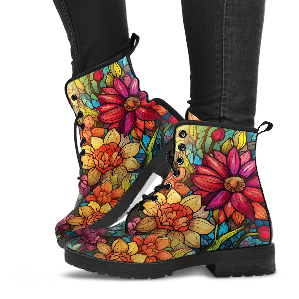 Stained Glass Flower Women's Vegan Leather Boots