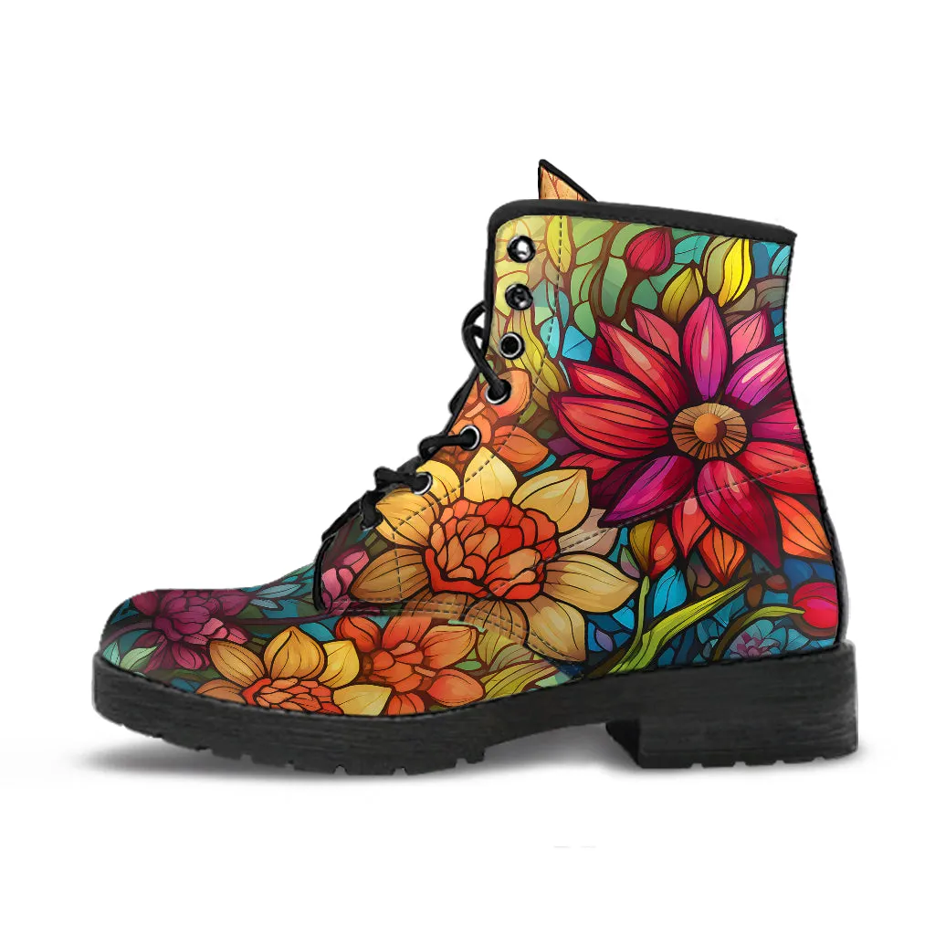 Stained Glass Flower Women's Vegan Leather Boots