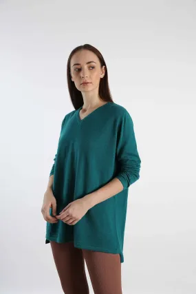V-Neck Pure Cashmere Sweater - Teal