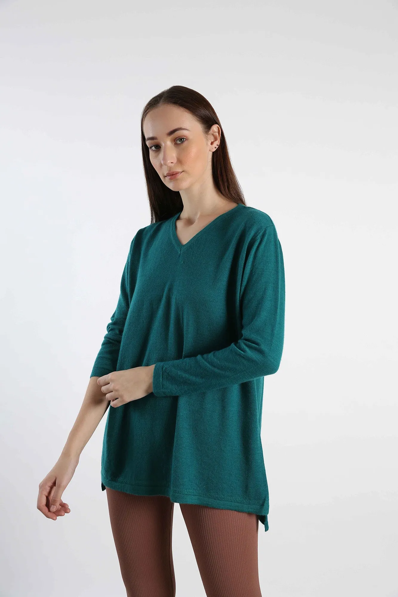 V-Neck Pure Cashmere Sweater - Teal
