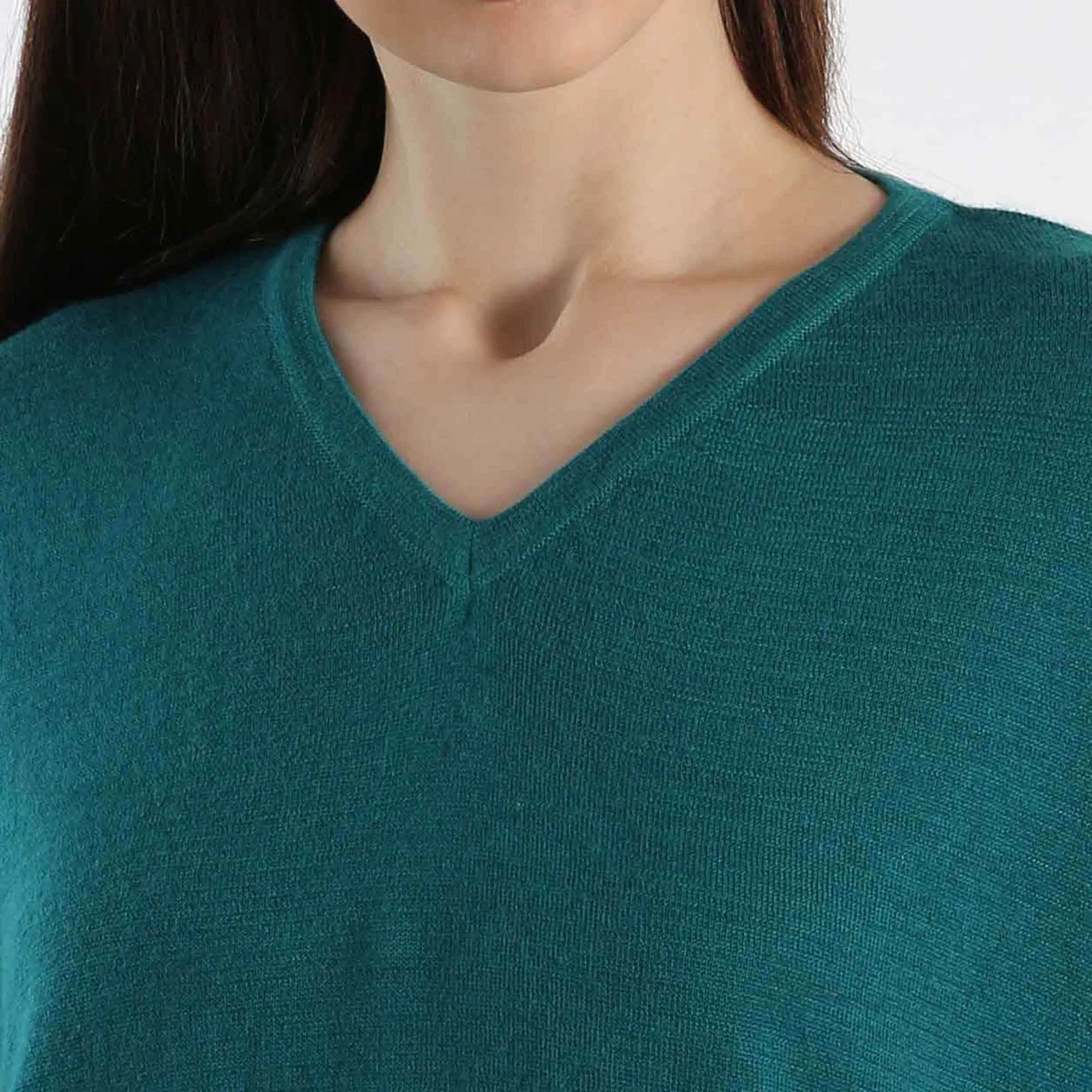 V-Neck Pure Cashmere Sweater - Teal
