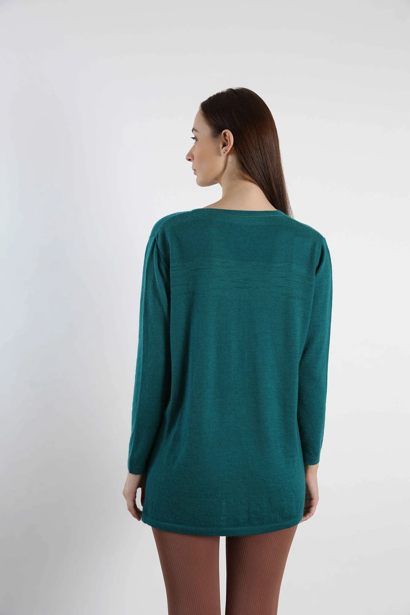 V-Neck Pure Cashmere Sweater - Teal
