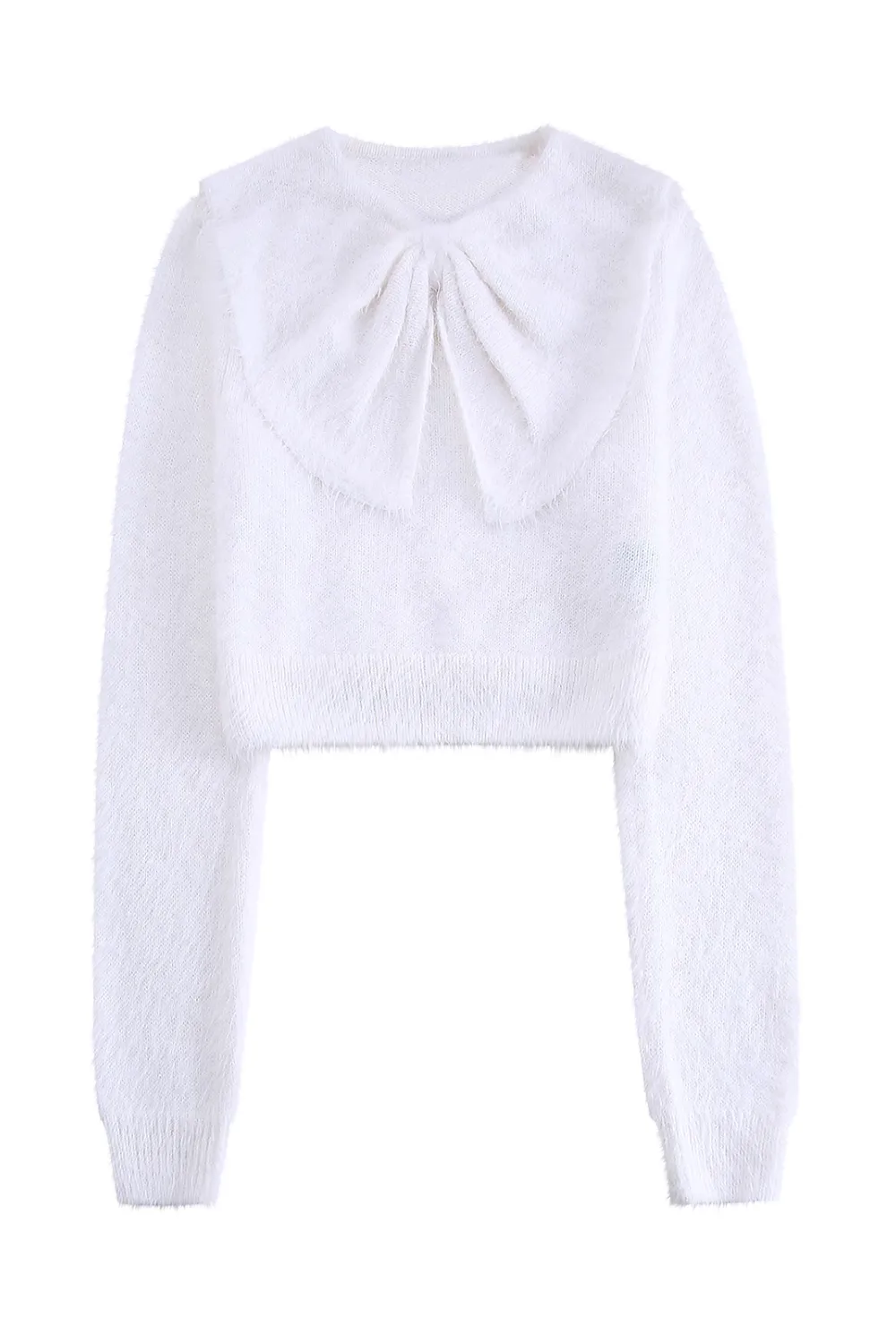 'Velma' Bow Long Sleeved Knitted Short Sweater (2 Colors)