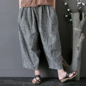with Elastic Waist pants Striped Linen Women's Summer Carrot Pants