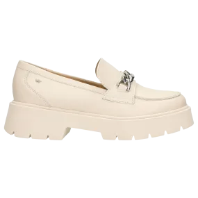 Wojas Light Beige Leather Loafers with Sliver Chain | 46112-54