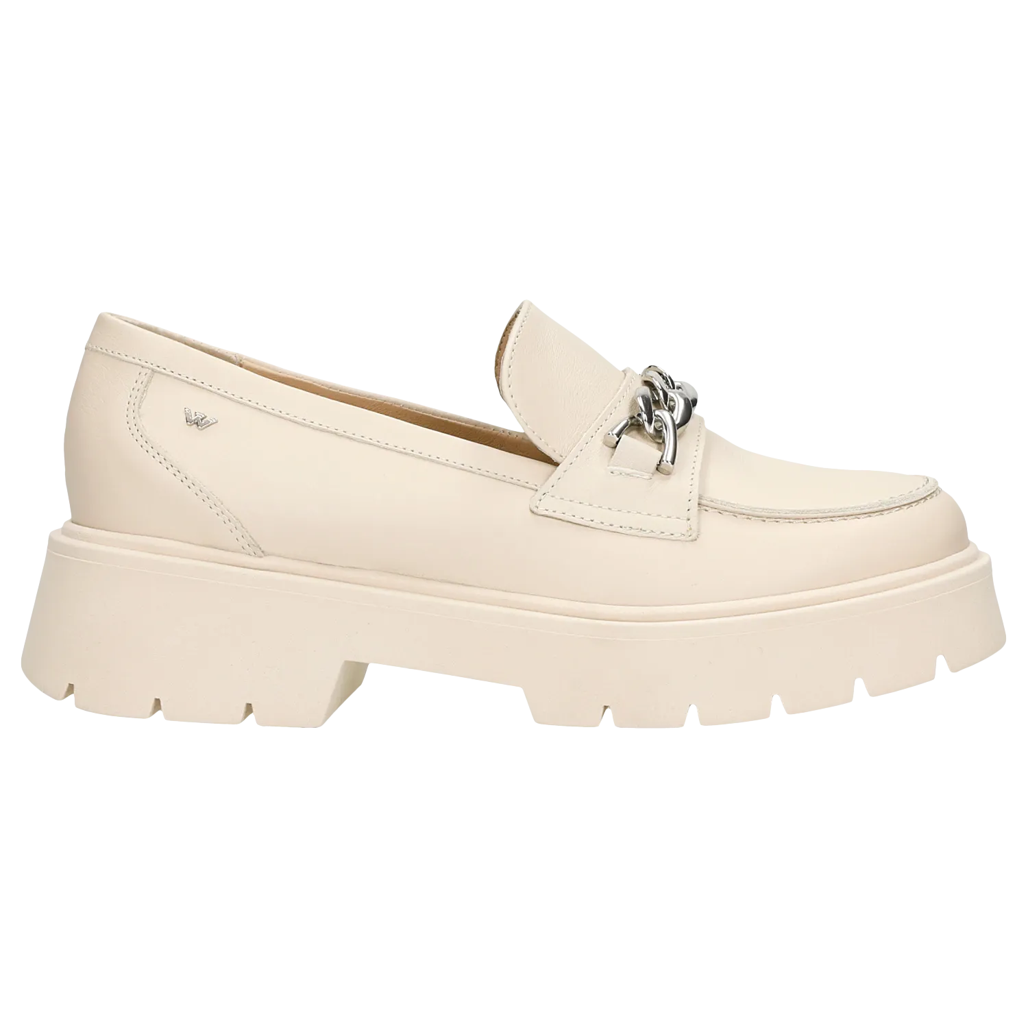 Wojas Light Beige Leather Loafers with Sliver Chain | 46112-54