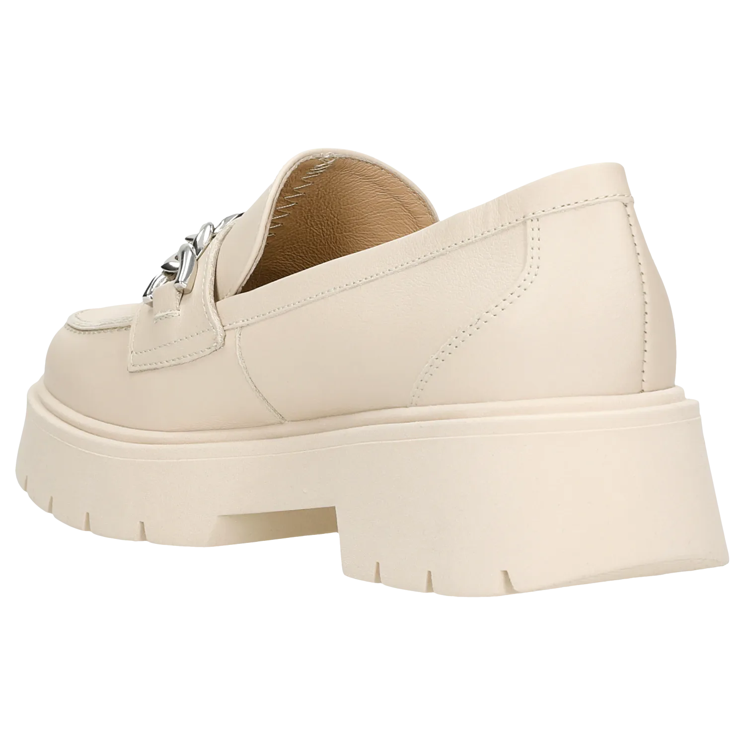 Wojas Light Beige Leather Loafers with Sliver Chain | 46112-54