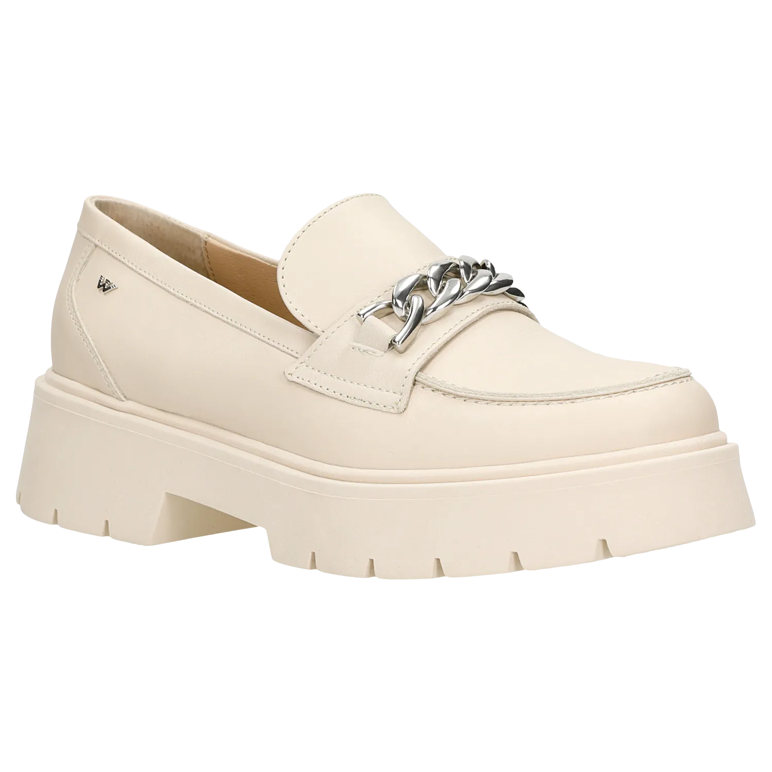 Wojas Light Beige Leather Loafers with Sliver Chain | 46112-54