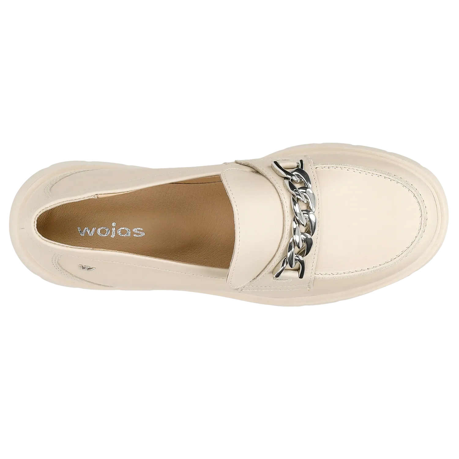 Wojas Light Beige Leather Loafers with Sliver Chain | 46112-54