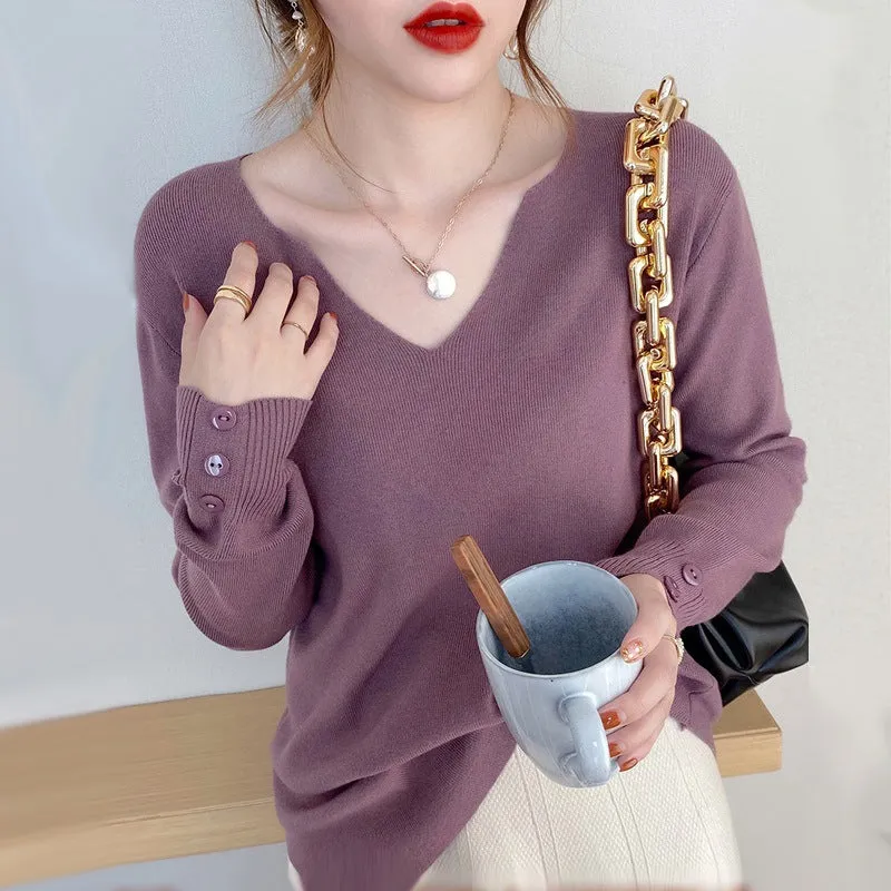 Women V-Neck Loose Outdoor Sweater