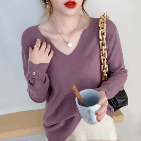 Women V-Neck Loose Outdoor Sweater