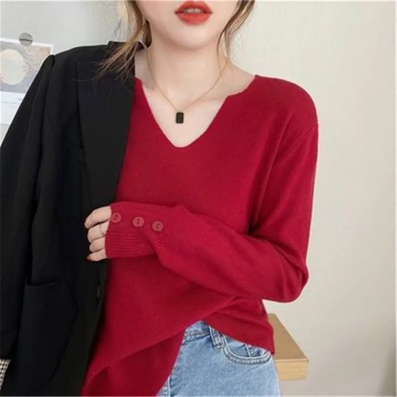 Women V-Neck Loose Outdoor Sweater