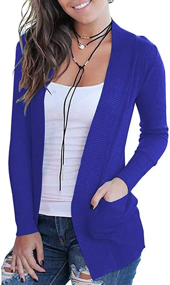 Women's Open Front Casual Long Sleeve Knit Cardigan with Pockets