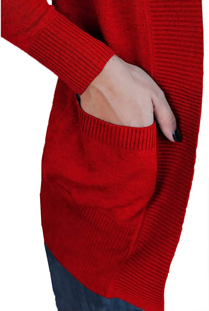 Women's Open Front Casual Long Sleeve Knit Cardigan with Pockets