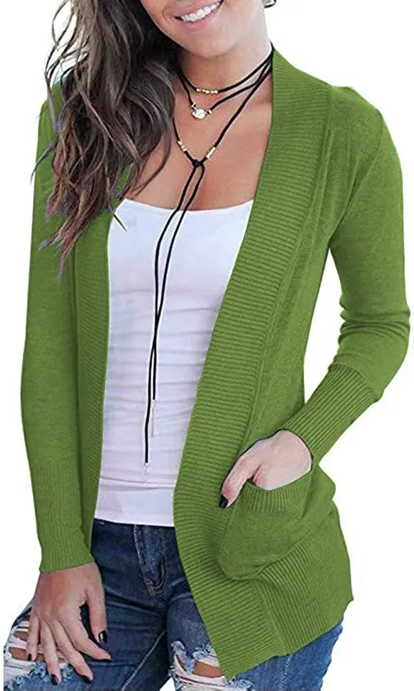 Women's Open Front Casual Long Sleeve Knit Cardigan with Pockets